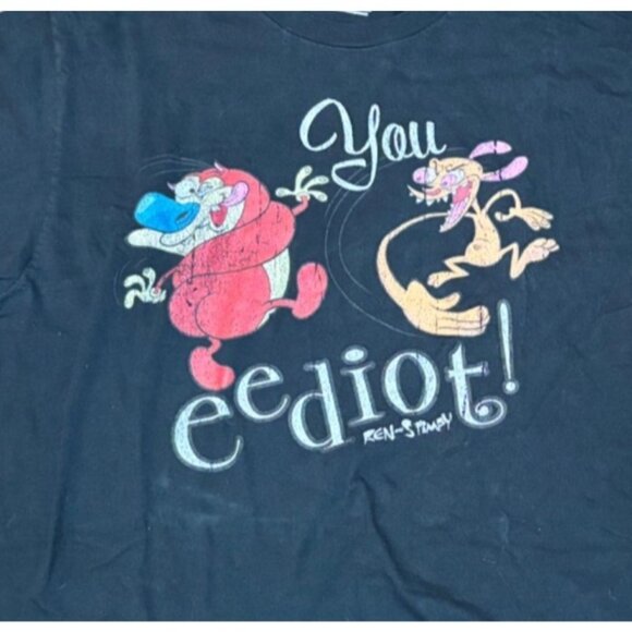 Nickelodeon Ren & Stimpy "You Eediot!" Black T-Shirt Faded - Picture 2 of 4